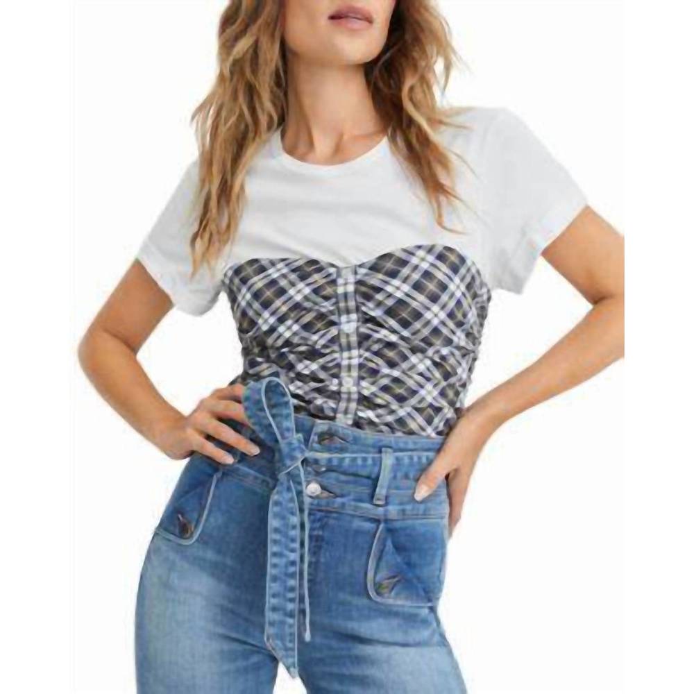 Plaid Bustier Layered White Tee Top